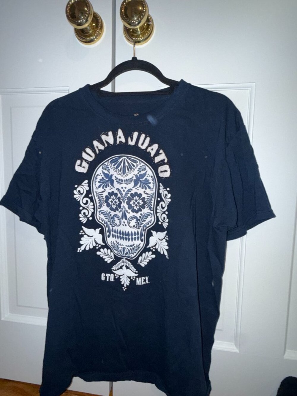 Guanajuato Mexico Sugar Skull Souvenir T-Shirt Navy Blue GTO MEX L